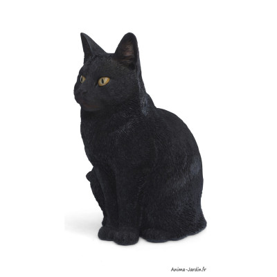 Chat noir assis, H.30 cm, animal en résine, décoration extérieure