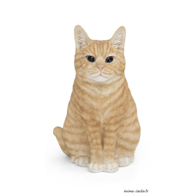 Chat assis roux, H.30 cm, animal en résine, décoration extérieure