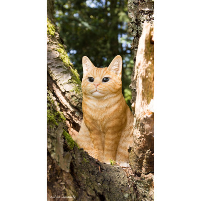 Chat assis roux, H.30 cm, animal en résine, décoration extérieure