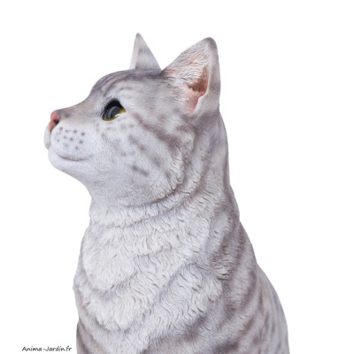 Chat gris tigré, H.36 cm, animal en résine, décoration extérieure