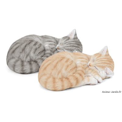Chat dormant, L.28 cm, animal en résine, décoration extérieure