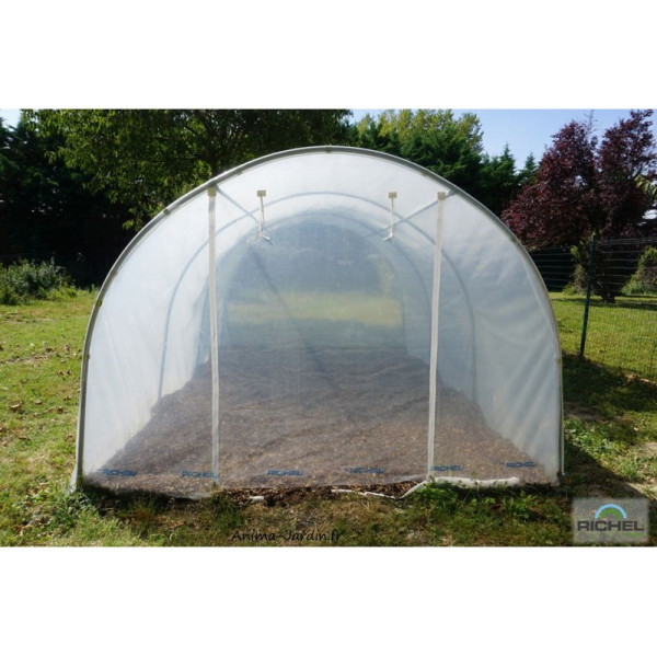 Serre tunnel Richel, 13,5 m², 1 porte zippée ou 2 porte zippées, polyéthylène doublé 180 microns