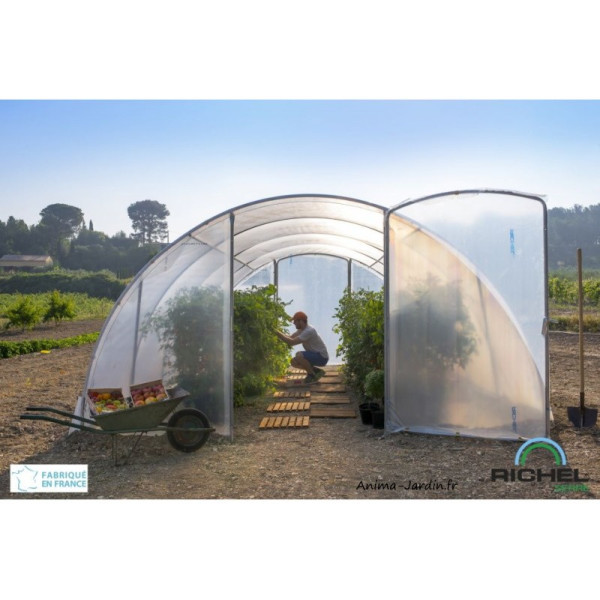 Serre tunnel Richel, 27 m²,  2 portes, polyéthylène doublé 180 microns