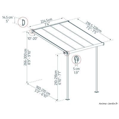 Pergola adossée, Sierra blanche blanche , Aluminium