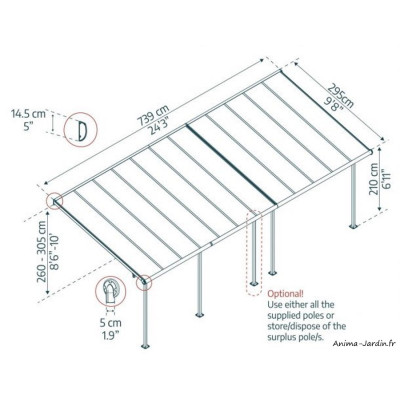 Pergola adossée, Sierra Large grise, Aluminium