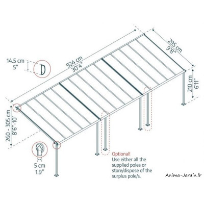 Pergola adossée, Sierra Large grise, Aluminium