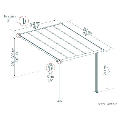 Pergola adossée Olympia blanc, Aluminium