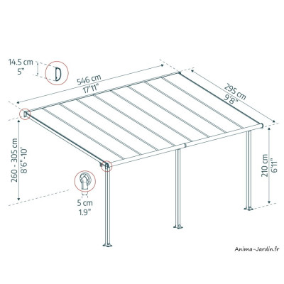 Pergola adossée Olympia blanc, Aluminium