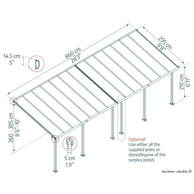 Pergola adossée Olympia blanc, Aluminium