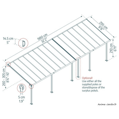 Pergola adossée Olympia blanc, Aluminium