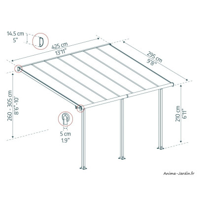 Pergola adossée Olympia gris, Aluminium