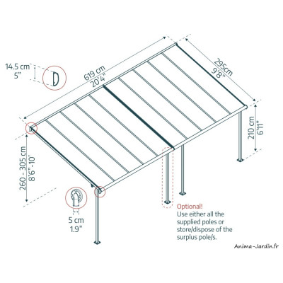 Pergola adossée Capri gris/bronze, Aluminium