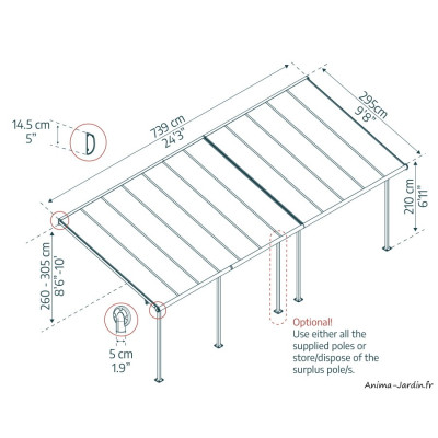 Pergola adossée Capri gris/bronze, Aluminium