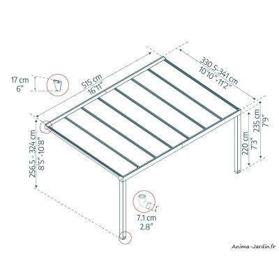 Pergola adossée Stockholm gris, Aluminium