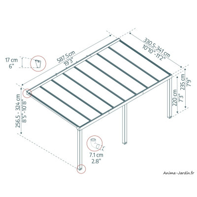 Pergola adossée Stockholm gris, Aluminium