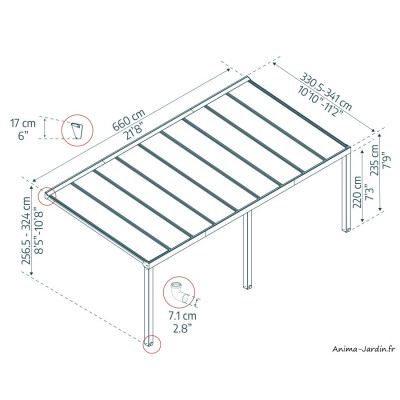 Pergola adossée Stockholm gris, Aluminium