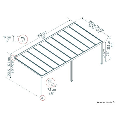 Pergola adossée Stockholm gris, Aluminium