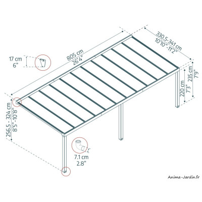 Pergola adossée Stockholm gris, Aluminium