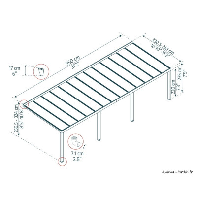 Pergola adossée Stockholm gris, Aluminium