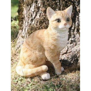 Chat roux assis 30cm en résine, déco de jardin, Riviera, achat