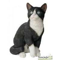 Chat Noir et blanc assis 30cm en résine, déco de jardin, Riviera, achat, animal