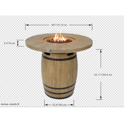 Lafite Barel, table braséro, baril, béton fibré, gaz, Elementi