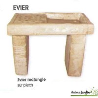 Evier en pierre reconstituée, style ancien, aspect vieilli, rectangulaire, Hairie