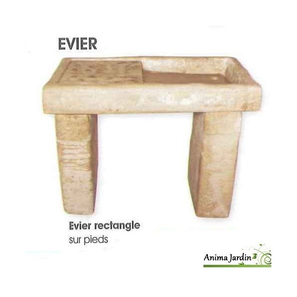 Evier en pierre reconstituée, style ancien, aspect vieilli, rectangulaire, Hairie