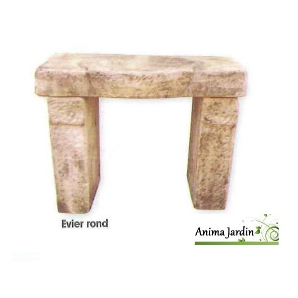 Evier en pierre reconstituée, rond, style ancien, aspect vieilli, Hairie