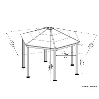Tonnelle de jardin Hexagonal, 14,9 m², Roma, Aluminium