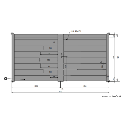 Portail battant 3,5 m, Aluminium, Classique, Lucie