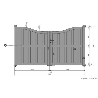 Portail battant 3 m, Aluminium, Classique, Lucie