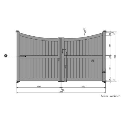 Portail battant 3 m, Aluminium, Classique, Noelia