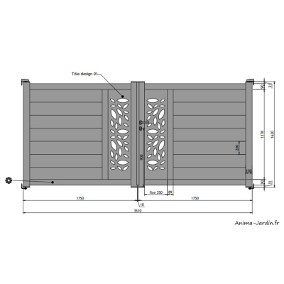 Portail battant 3,5 m, Aluminium, Actuel, Ambroise