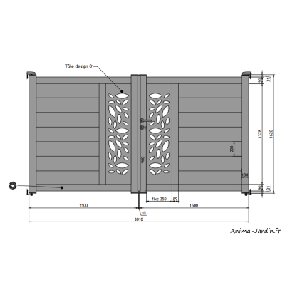 Portail battant 3 m, Aluminium, Actuel, Ambroise