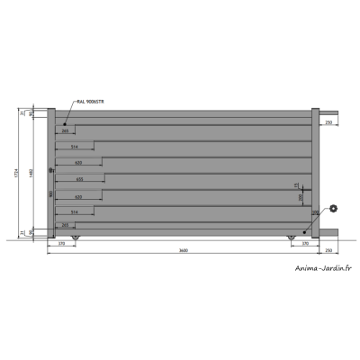 Portail coulissant 3,6 m, Aluminium, Actuel, Lucien