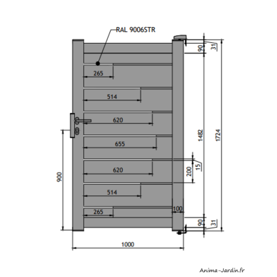 Portillon poussant 1 m, Aluminium, Actuel, Lucien