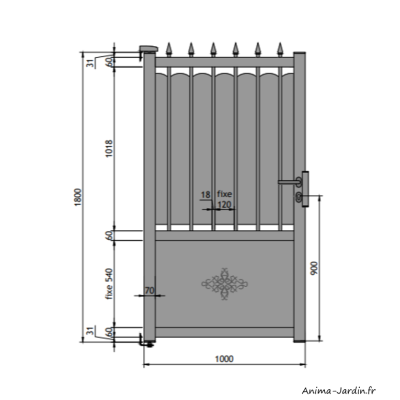 Portillon poussant 1m, Aluminium, Traditionnel, Ines