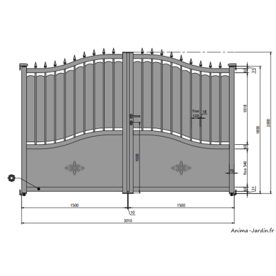 Portail Battant 3 m, Aluminium, Traditionnel, Ines