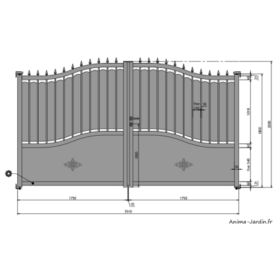 Portail Battant 3,5 m, Aluminium, Traditionnel, Ines