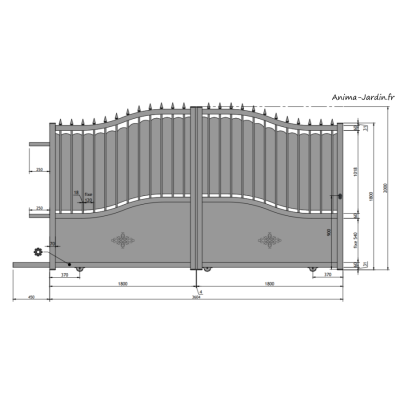 Portail Coulissant 3,6 m, Aluminium, Traditionnel, Ines