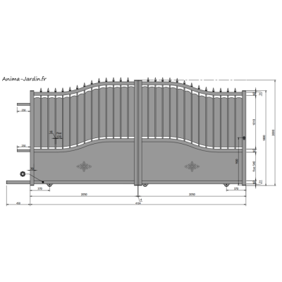 Portail Coulissant 4,1 m, Aluminium, Traditionnel, Ines