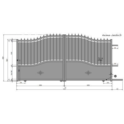 Portail Coulissant 4,1 m, Aluminium, Traditionnel, Ines