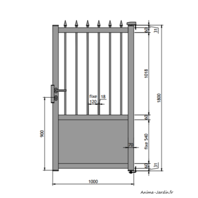 Portillon poussant 1 m, Aluminium,  Traditionnel, Esaline