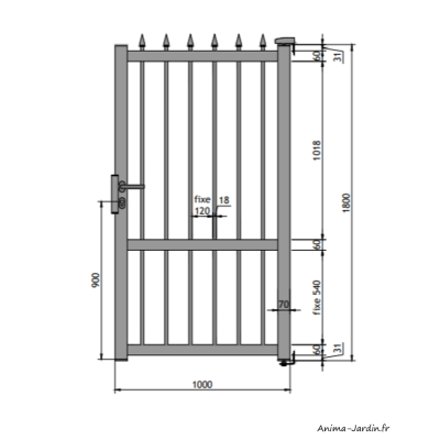 Portillon poussant 1m, Aluminium, Traditionnel, Megan