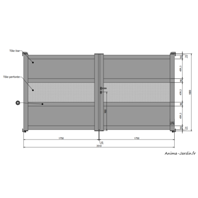 Portail battant 3,5 m, Aluminium, Moderne, Léo