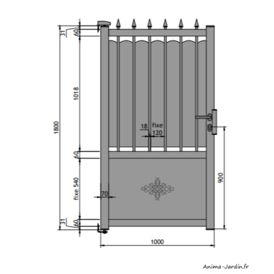 Portillon poussant 1m, Aluminium, Traditionnel, Rosalie