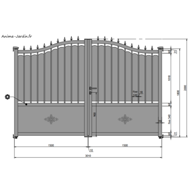 Portail Battant 3 m, Aluminium, Traditionnel, Rosalie