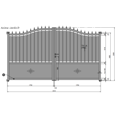 Portail Battant 3,5 m, Aluminium, Traditionnel, Rosalie