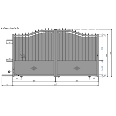 Portail Coulissant 3,6 m, Aluminium, Traditionnel, Rosalie